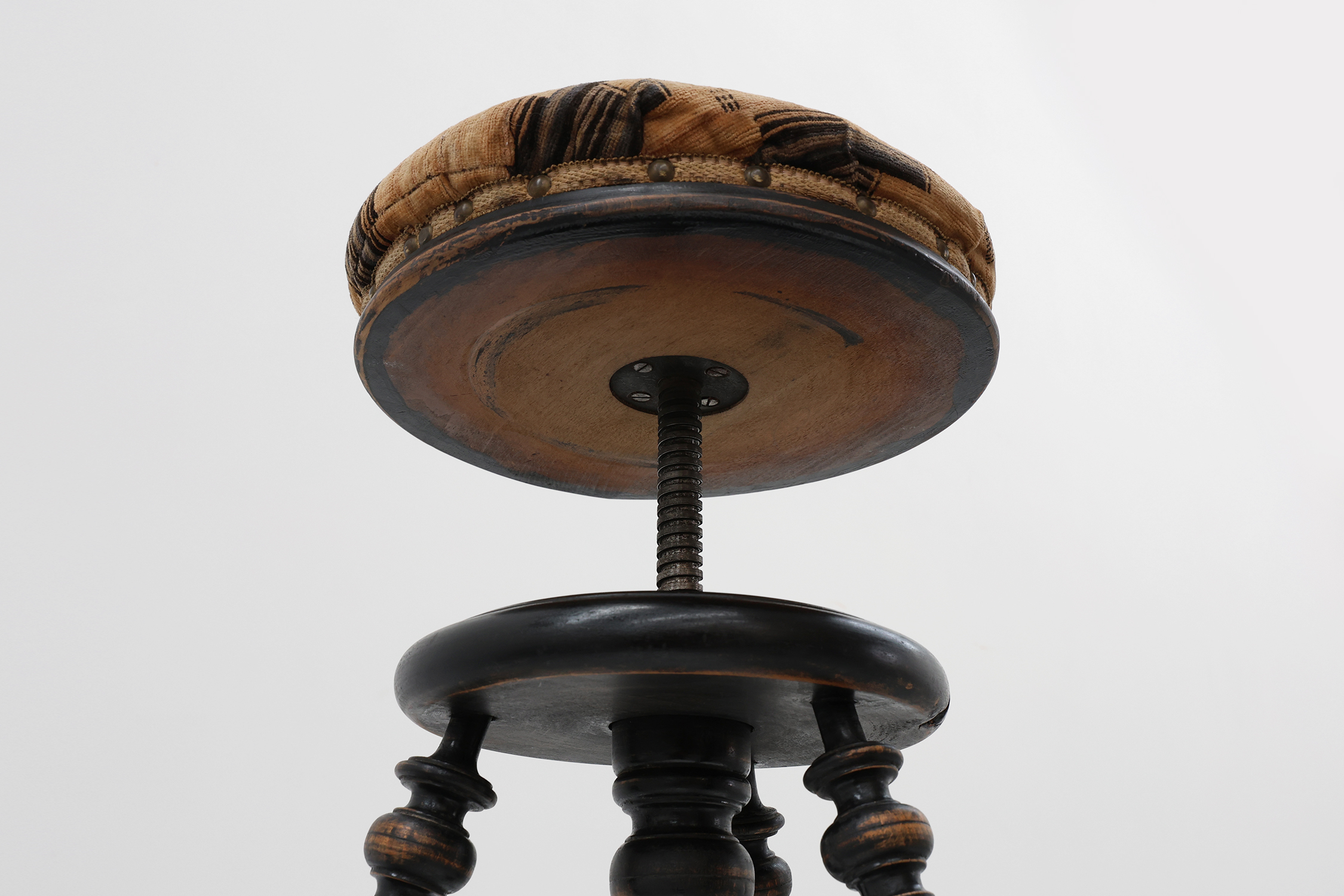 Art Deco adjustable piano stool with original upholstery, France 1920sthumbnail